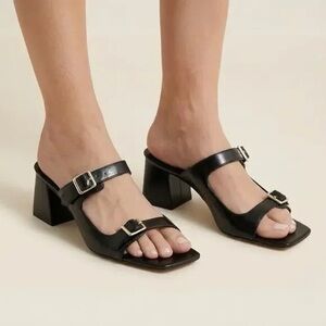 J.crew Layne Buckle Sandals In Black Leather Size 9